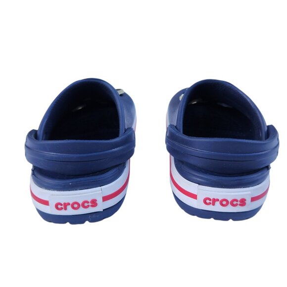Crocs Kids Crocband Navy Blue Red White Stripes Clogs w/ Dinosaur Charms Size C6 - Picture 7 of 8